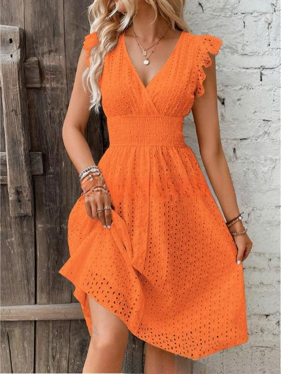 European & American Multi-Color Ruffle Sleeve Summer Dress
