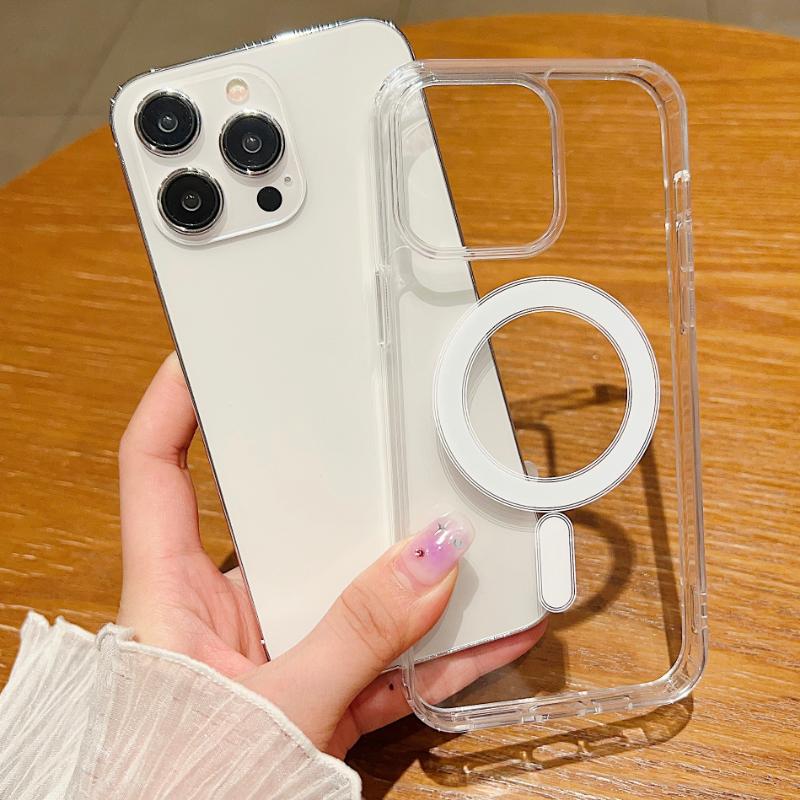 Clear Magnetic Case For Apple iPhone 16 15 14 13 12 11 Pro Max Plus 13 Mini XS Max XR 8 7 SE SE2 With Magsafe Transparent Cover