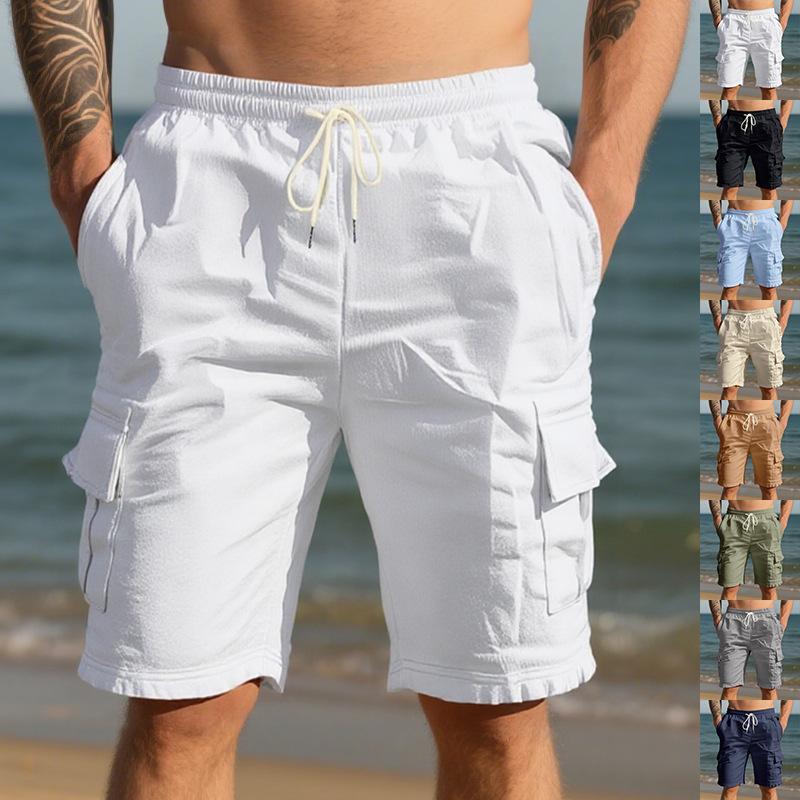 Men's Beach-Ready Breathable Linen Loose-Fit Workwear Multi-Pocket Squat-Friendly Jogging Shorts