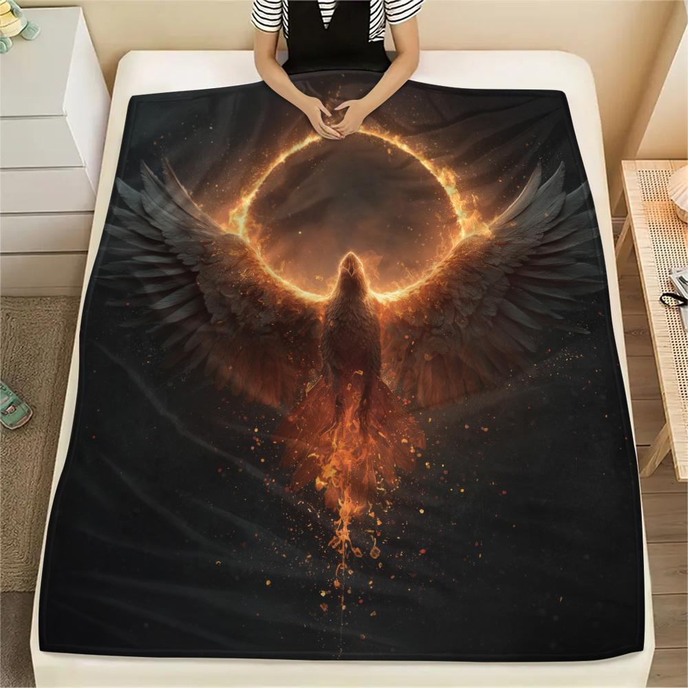 Flame Phoenix  Print Flannel Blanket, High quality Comfortable for All Seasons, Home Decor, Warmth and Comfort
