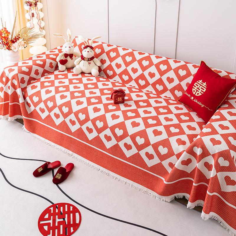 Chinese Style Red Sofa Towel Love Happy Marriage Sofa Cover Cloth Universal All-Inclusive Sofa Cover Wedding Blanket