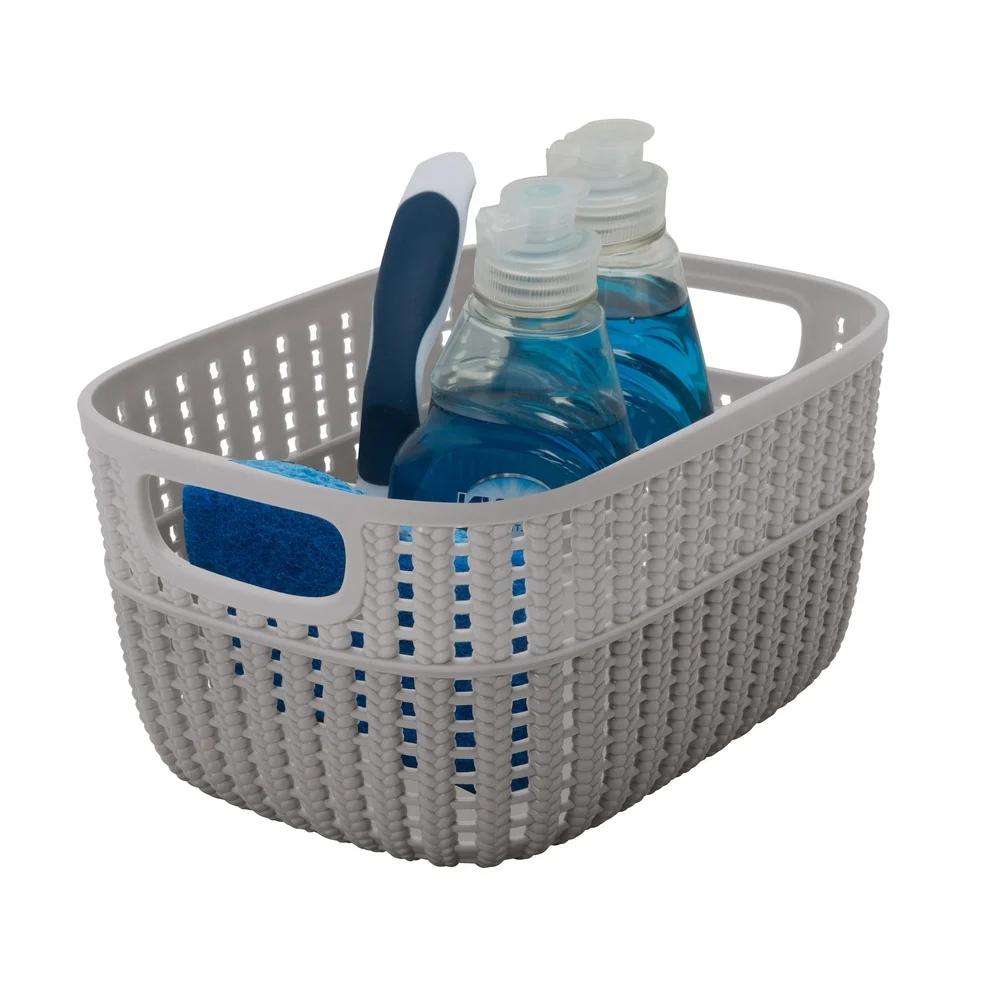 2 Pack Decorative Plastic Storage Baskets Portable Lightweight with Handles Home Office Toy Magazine Closet Organization