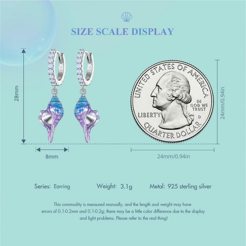 BAMOER 925 Sterling Silver Dreamy Gradual Change Blue Conch Ear Buckles Sea Shell Drop Earrings for Women Ocean Series Jewelry