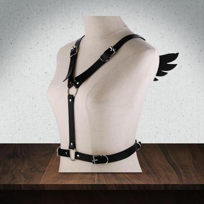 Angel Wing Faux Leather Adjustable Harness Waist Shoulder Bondage Halterneck