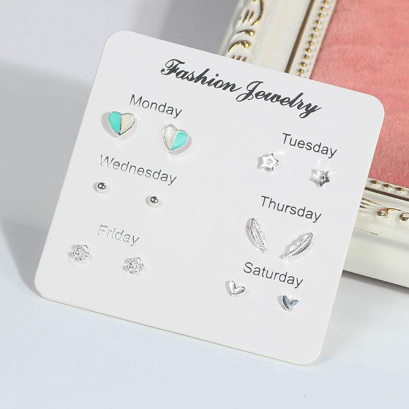 Creative Korean Color-Retaining Steel Needle Earrings Set: One-Week Style