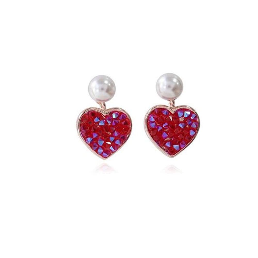 

E359 Red Austrian Pearl Crystal Earrings (Rose Gold)