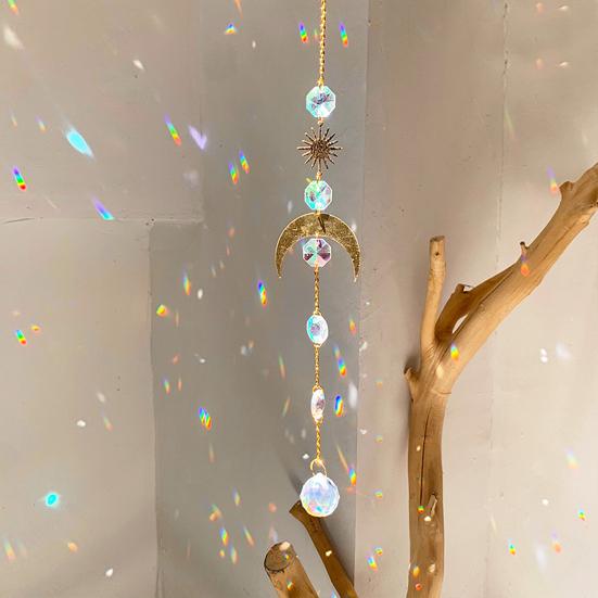 Pegador de Sol de Cristais Coloridos, Pegador de Sol Pendurado com Corrente, Ornamento de Sino de Vento com Bolas de Cristal para Janela Casa Jardim Dia de Natal Festa Casamento