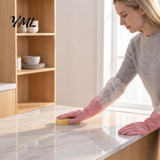 Dishwashing Gloves for Sensitive Hands Long Sleeves Gloves, Thick Fleece Lining Non-Slip Silicone Cleaning Warm Household Reusable Waterproof Kitchen