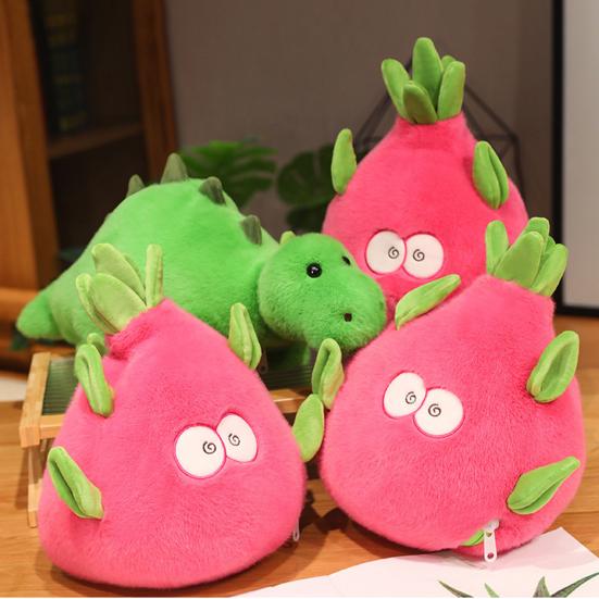 Dinosaur Plush Toy Reversible Dragon Fruit Plushie Transformable Stuffed Dino Doll Pillow Home Office Bedroom Decoration Kids Adults Gift