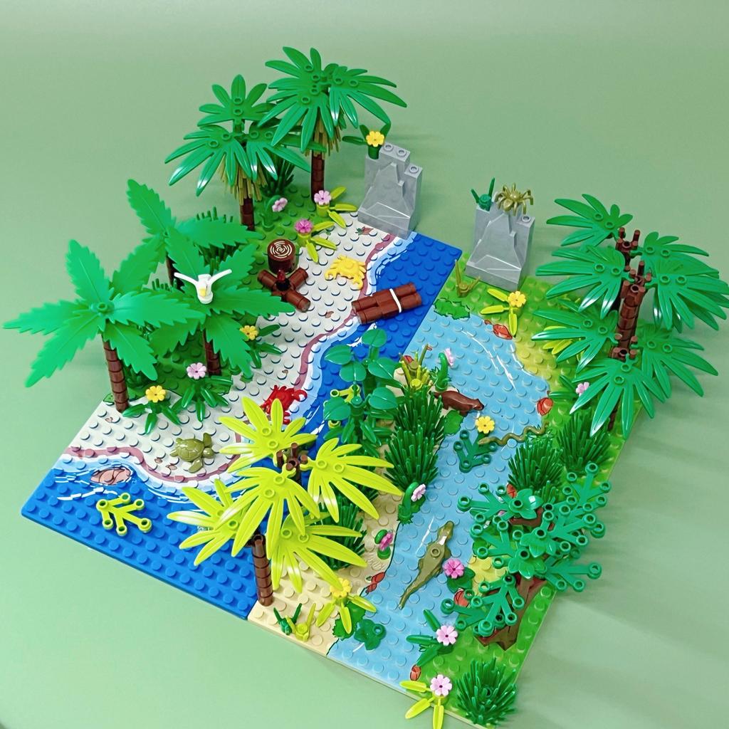 Moc Rainforest Building Blocks Toys Sets Diy Toy Island Trees Animals Fish Crocodile Crab Turtle Blocks Toys For Children Gifts