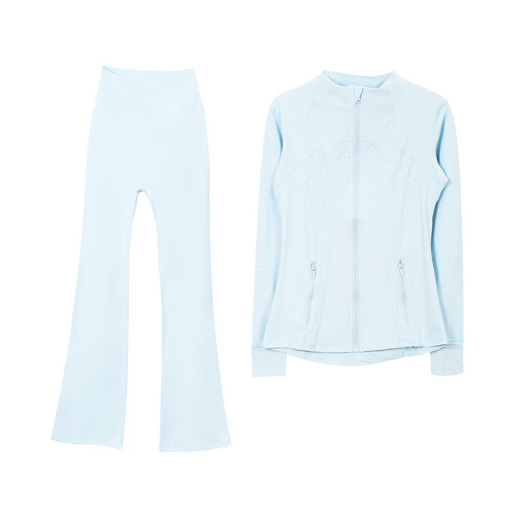 Women's Flare Pants & Jacket Set - Slim Fit Long Sleeve Outerwear for Running & Yoga