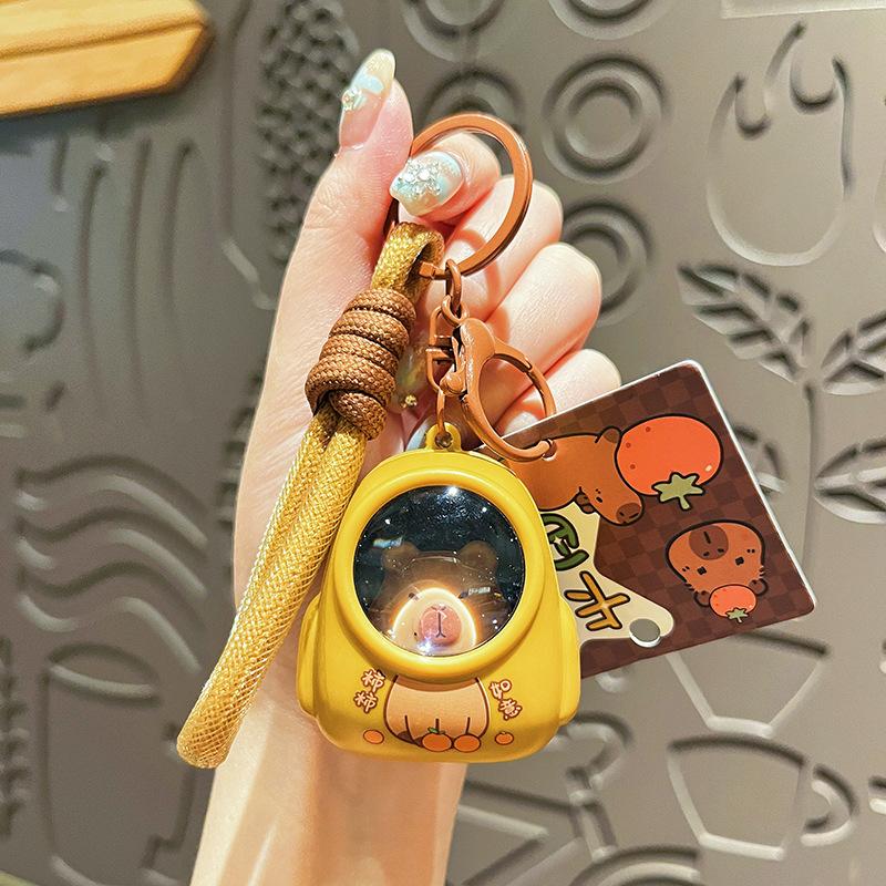 IFYOUOO Creative Kapibala Luminous Keychain Cute Cartoon Space Capsule Capybara Keyring Schoolbag Pendant Hanging Friend Gift