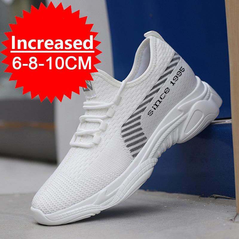 Fashion Men White Sneakers Elevator Shoes Men's Hidden Heels Breathable Heightening Shoes Increase Insole 6CM Sports Casual Height Shoes