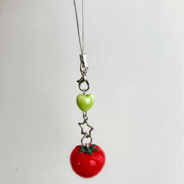 Novelty Tomato with Leaf Girl Keychain Charm Pendant Accessory for School Travel and Everyday Styles Daily Casual Use