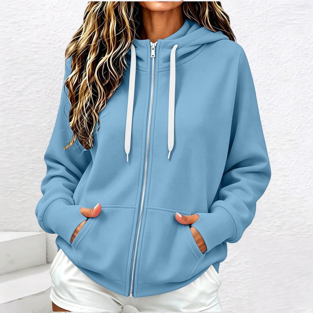 Women's Casual Zip Up Hoodie Sweatshirt with Pockets for Everyday Wear
