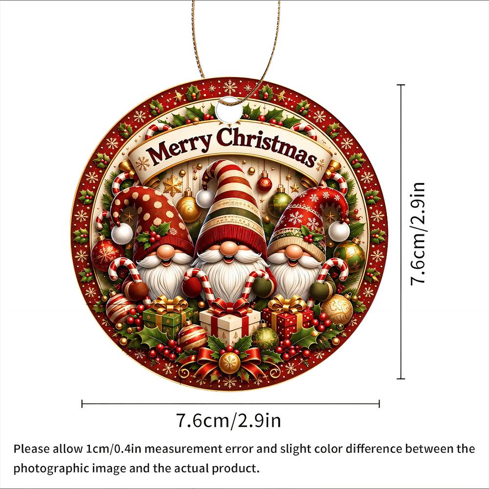 Cute Scandinavian Gnomes with Gifts Acrylic Christmas Tree Ornament festive round hanging sign Christmas tree ornament Xmas party decor