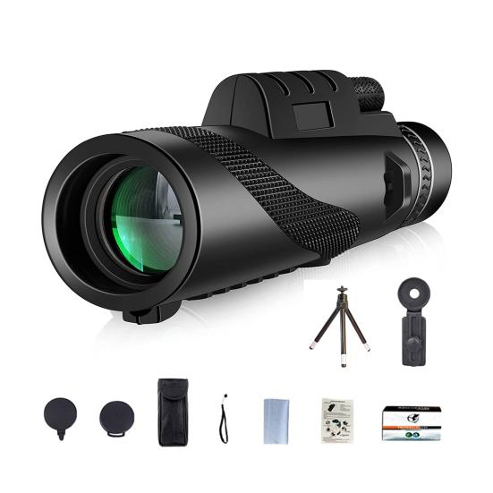 80x100 Monocular Telescope with Tripod Waterproof Portable Outdoor Travel Hiking Hunting Bird Watching Concert Handheld Telescope with Smartphone