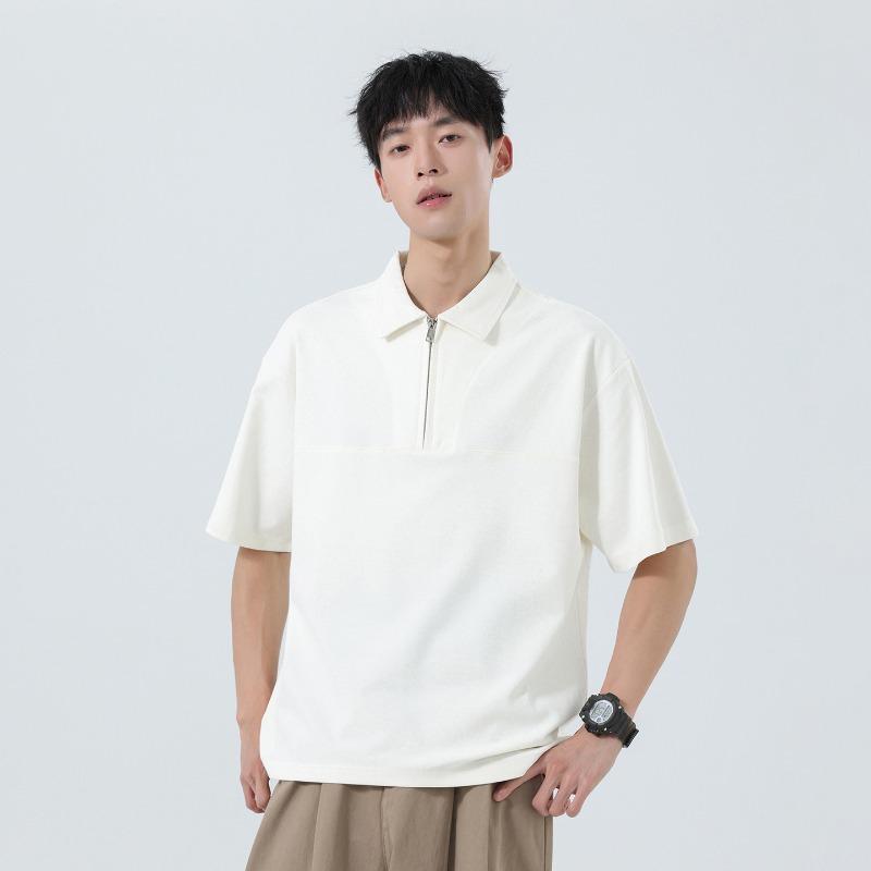Men Half Zip Solid Polo Shirt Collar Short Sleeve Loose Casual Minimal Smart Daily Office Summer Top