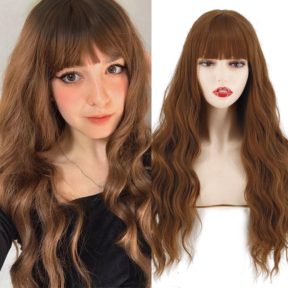 MERISIHAIR Dlouhá paruka s ofinou Vodní vlnitá oranžová paruka Paruka ze syntetického vlákna Dámská dlouhá paruka Cosplay/Denní/Paruka na párty