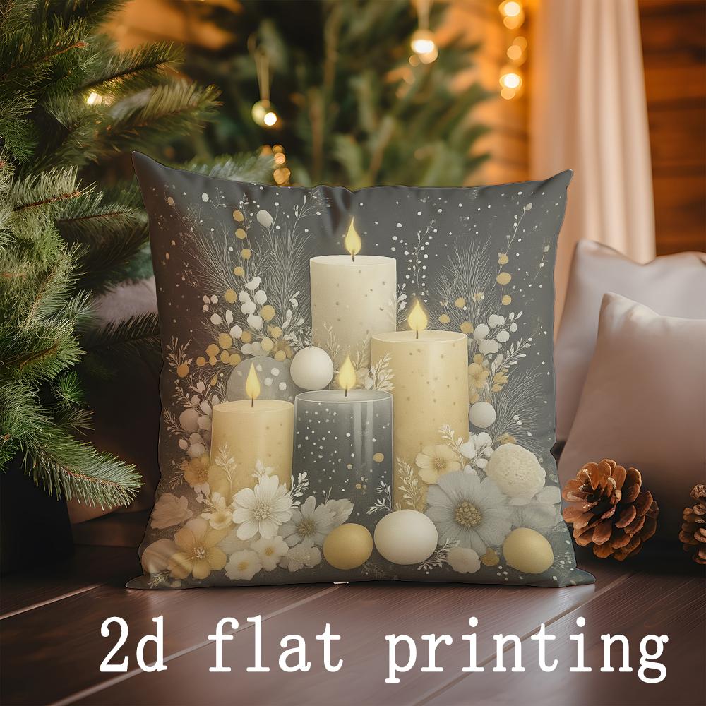 Home Decor Deer & Candle Christmas Pattern Pillow Covers Pattern Cushion Cover Suitable For Sofa Bedroom Car Pillow Cover