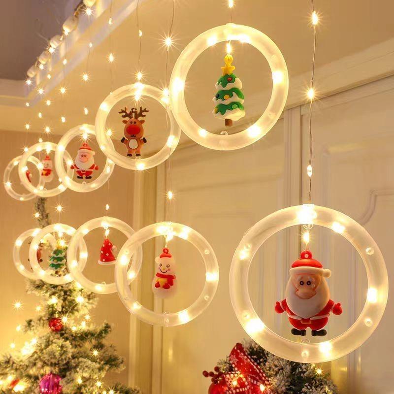 

Cross-border Christmas LED Curtain Lights - Pentagram, Santa, Reindeer Plug-in [8 Functions]