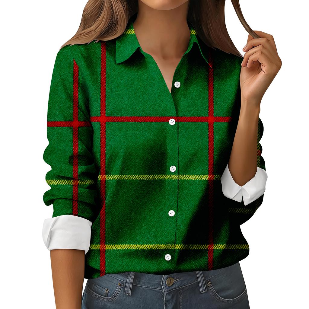 Women's Fashionable Casual Printed Long-Sleeved Button-Up Shirt