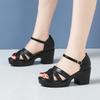 7cm 9cm Comfortable Quality Genuine Leather Sandals Women Summer 2025 Block High Heels Sandals Platform Shoes Office Mom Model