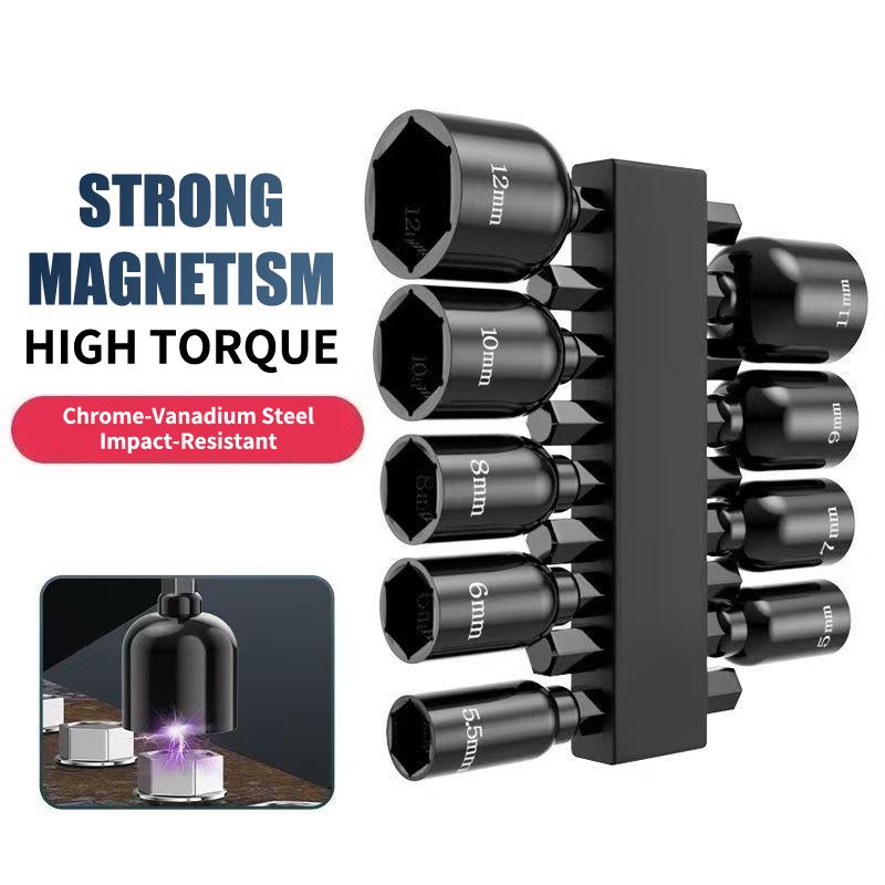 9Pcs Metric Hex Socket Drill Bits Chuck Adapter Power Nut Driver Set Electronic Hex Key Socket Kit With 1/4 Inch Hex Shank