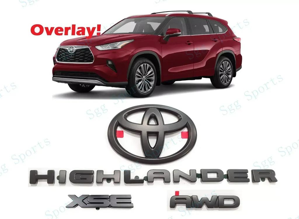 NBNQ8 Suitable for Toyota Highlander XSE Matte Black EMBLEM OVERLAY KIT ABS Automotive Emblem Cover Sticker PT948-48200-02 Auto Parts
