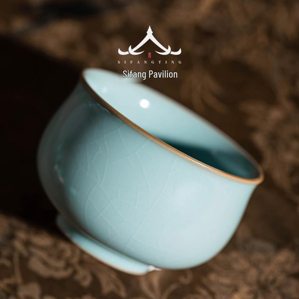 Ru Kiln Master Celadon Tea Cup: Handmade Retro Chinese Ceramic Cup in Gift Box