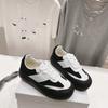 Unisex Thick Sole Casual Sneakers With Sulfurized Rubber Round Toe Leather Upper Breathable Comfortable Daily Wear