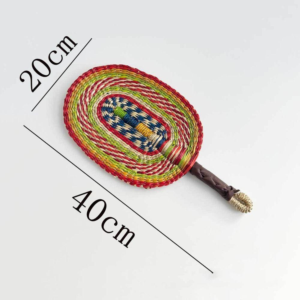Gift Colorful Striped Patterns Seagrass Woven Fan Bohemian Anti-Mosquito Cattail Fan Vintage Portable Hand Braided Fan Indoor