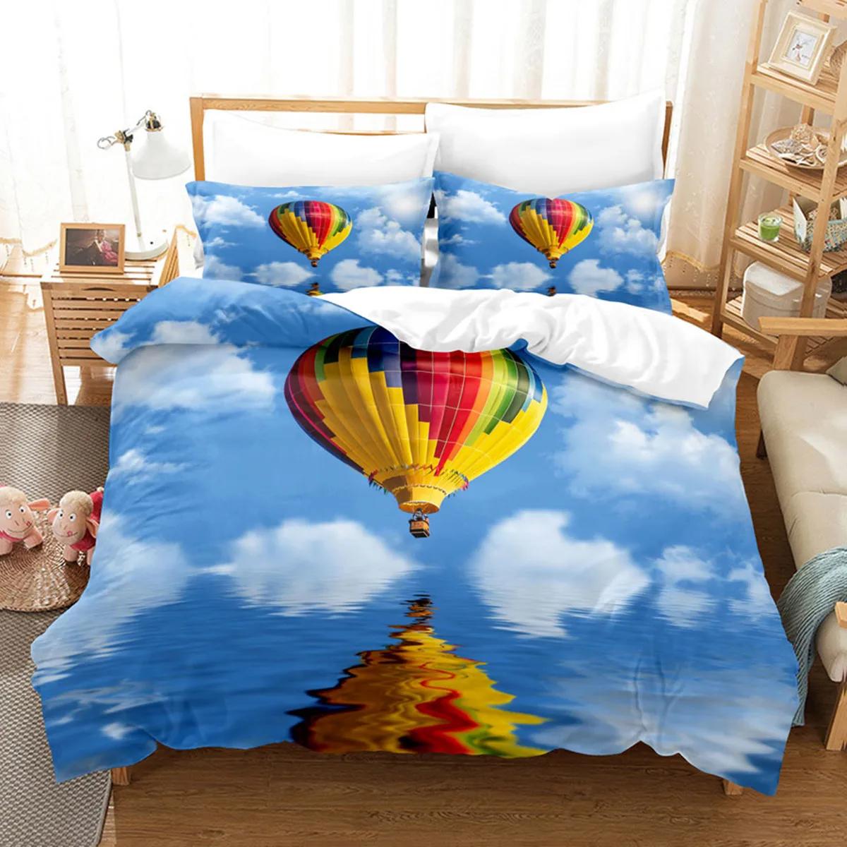 

Comforter Blue Sky White Cloudhot-Air Balloon For Children Boys Girls For Room Warm Decoration Bedding Set 3Pcs With Zipper Comforter (quilt)-EU Single(135*200cm)3pcs