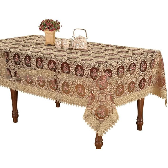 Simhomsen Vintage Burgundy Lace Tablecloth Embroidered Round 54 Inch