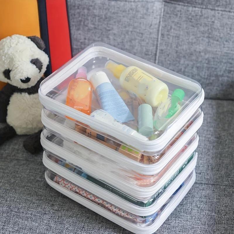 Clear PET Makeup Bag Waterproof Anti-leak Zippers Large Capacity Multi-use Toiletry Organizer for Global Travelers