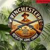 Winchester Repeating Arms Vintage 2D Aluminum Plaque Round Metal Sign Western Bar Home Shotgun Decor 8x8 Inch