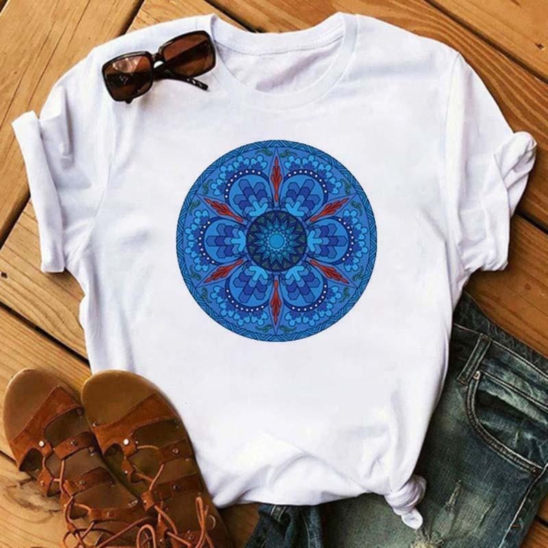 New Mandala Printed T-shirt for Women's Casual Fashion T-shirt Loose Short Sleeve Girl Aesthetic Black T-shirt Top
