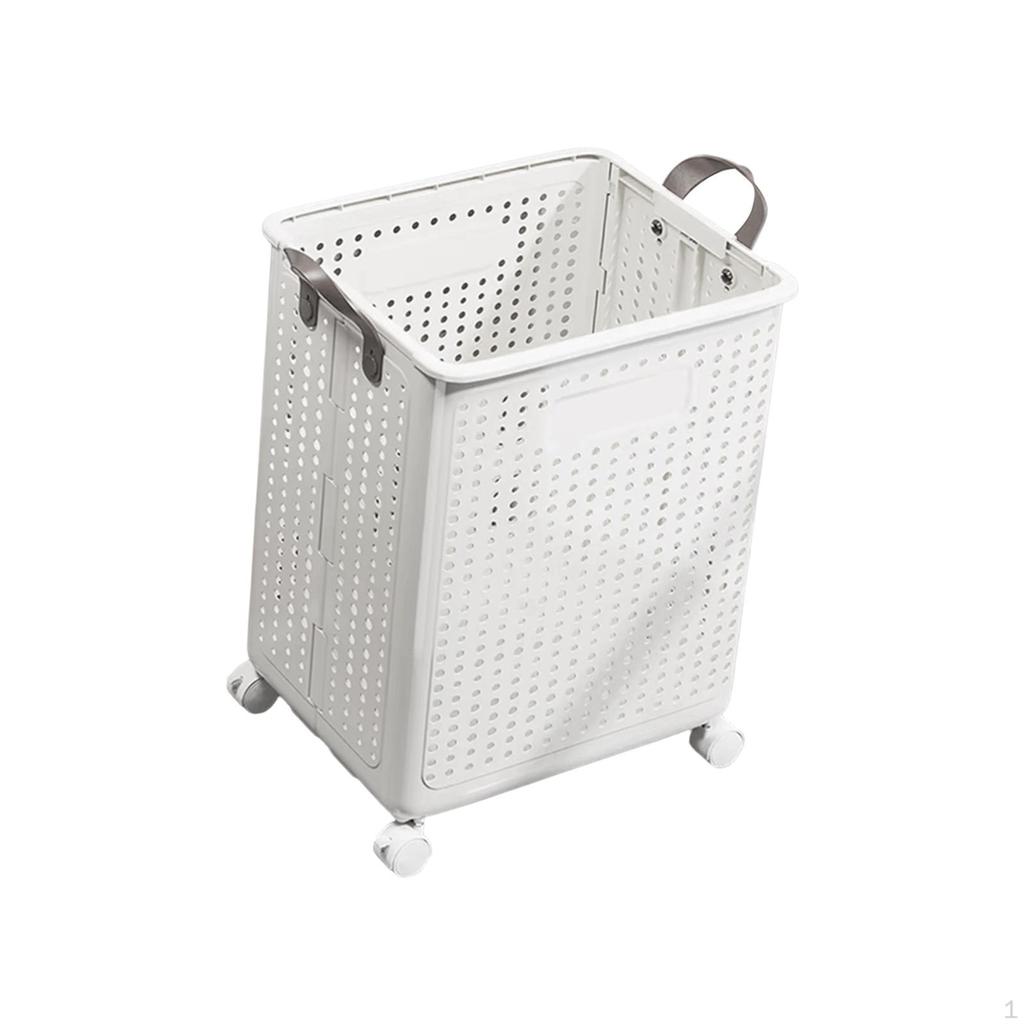Collapsible Laundry Hamper, Basket with Wheels, Clothes Hanger, Hollowed Out Shopping Bag
