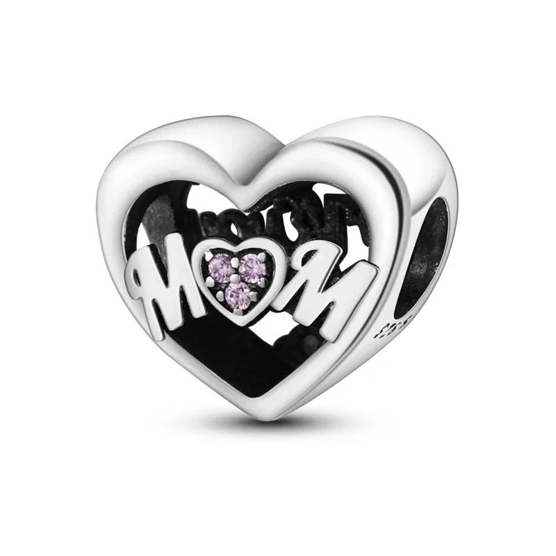 Copper Charms Love Mom Mother Family Pendant Charms Beads Mother'S Day Fit Original Bracelet Diy Woman Jewelry Gift