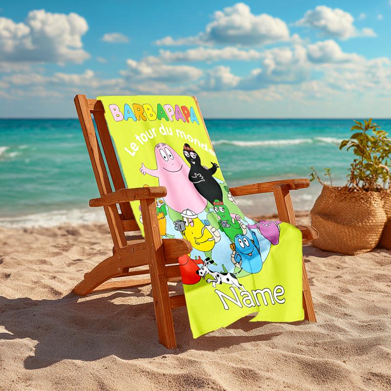 Personalized customized proof beach towel with Barbapapa pattern - soft, absorbent, quick-drying, perfect swimming, camping&bathing