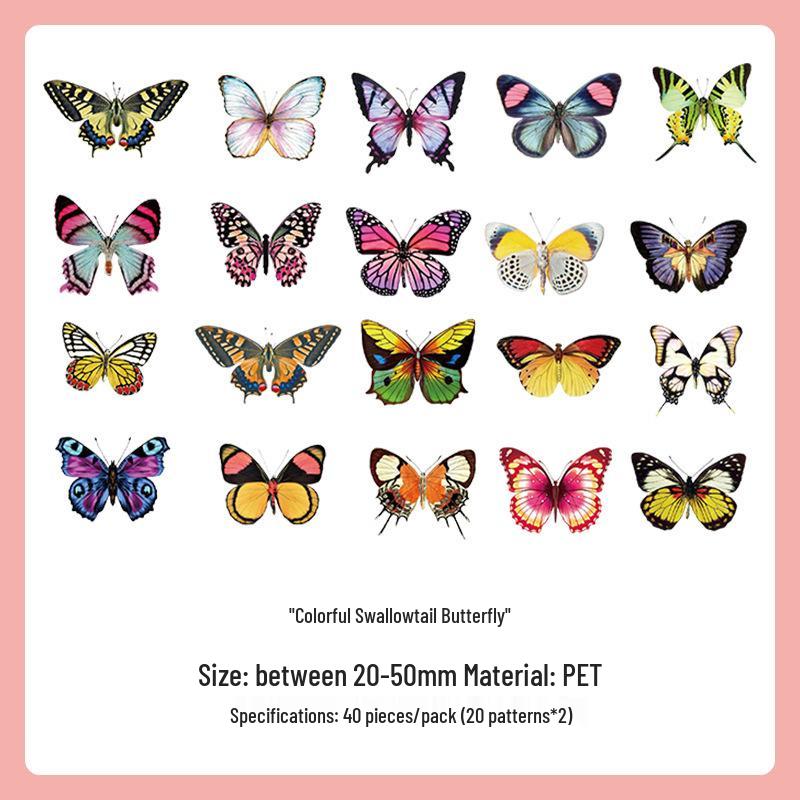 PET Butterfly & Cartoon Stickers for DIY Journaling, Guka Decoration, Kids' Water Bottles, and Scenery Designs.