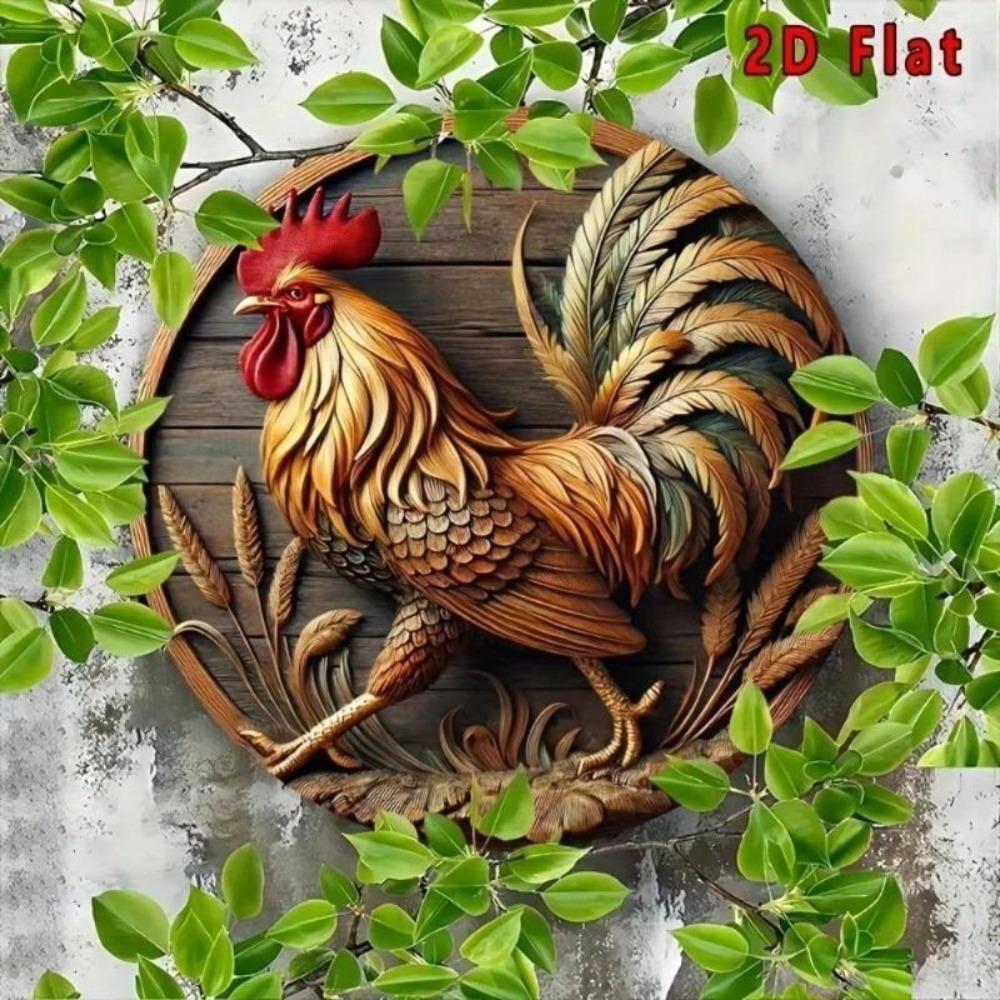 Rooster Metal Wall Art 8 Inch Vintage Style Decorative Plaque For Home Kitchen