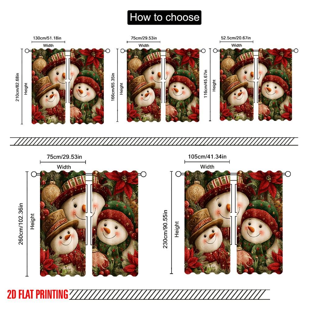 2pcs,2D Plane Printing Pattern Curtains Christmas Snowman3 Polyester (without Rod) Decorations For Home for Bedroom, Living Room