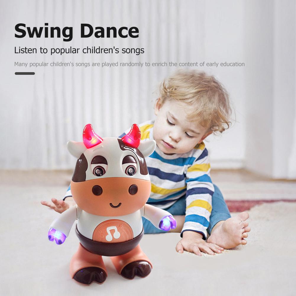 Elektrisches Früherziehungsspielzeug aus Kunststoff mit Musik, Licht, leuchtender Kuhpuppe, glattes, interaktives Kuhspielzeug für Kinder, Geburtstagsgeschenk