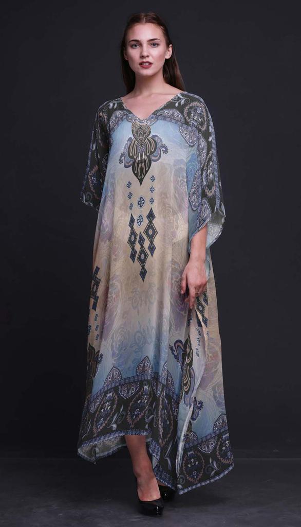 Phagun Floral Damask Ladies Plus Size Kaftan Summer Wear Beach Coverup Kimono
