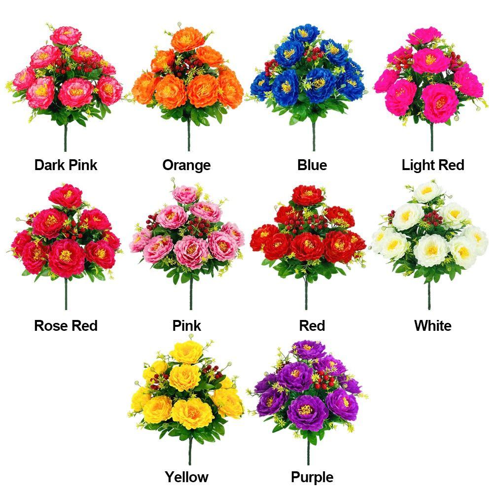 Multicolor Peony Artificial Flower Green Leaves Red Berries Decorative Flower Bouquet Photo Props Floral Arrangement