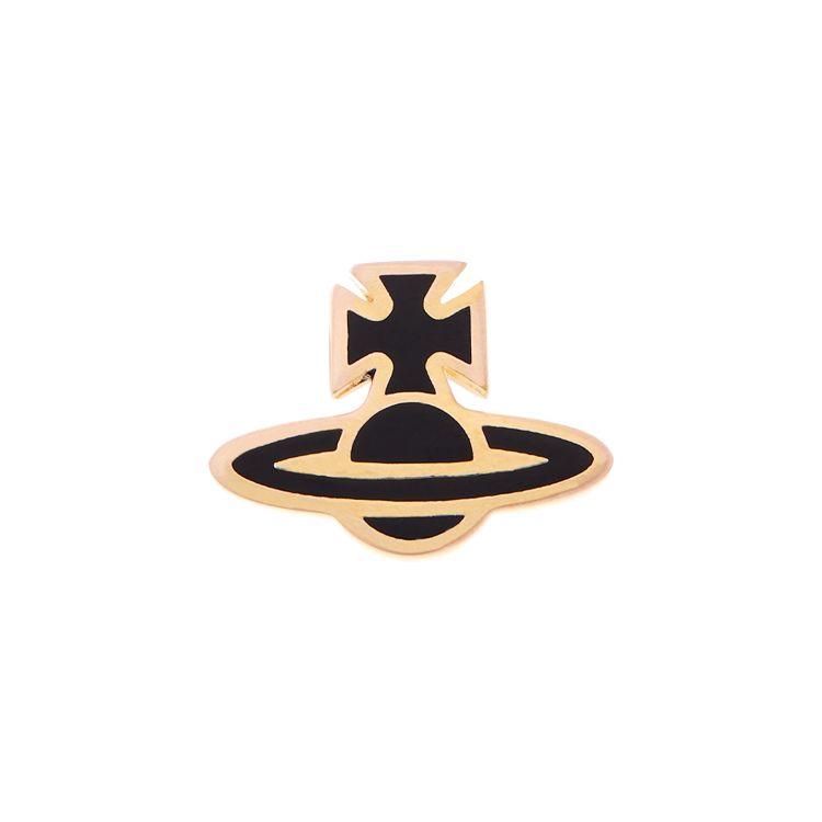 Vivienne Westwood Romina Letter Saturn Shape Decoration Brass Earrings Men Earrings Black 62010149R-GOLD Box+Shopping Bag