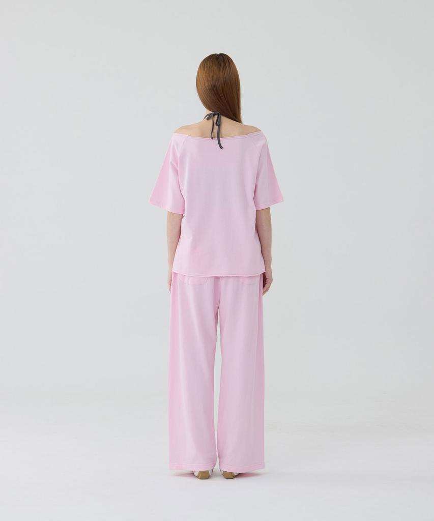 Une Light Cotton Logo Off-Shoulder T-Shirt_Baby Pink