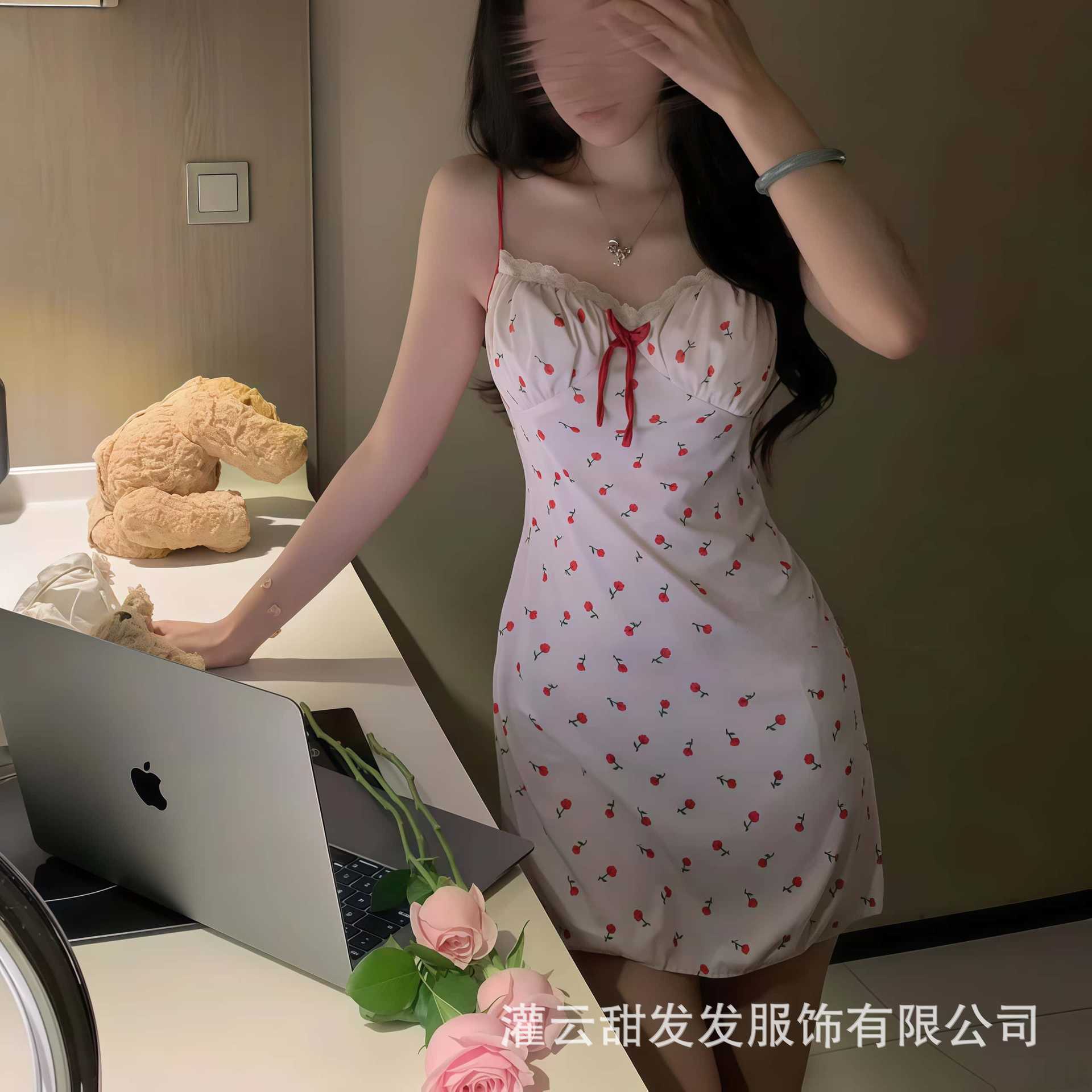 

Sexy pure desire floral dress cherry suspender print fairy wind suspender thin summer girl m (including chest pad) [80-110]