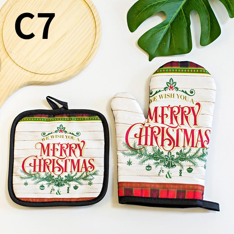 2-teiliges/Set Weihnachtsbedruckte Ofenhandschuhe, Hitzebeständig und Hitzebeständiges Mikrowellen-Ofenhandschuh-Set